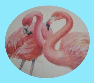 Reversible Flamingo Placemat Signed Lisa Audit Counter Art Round USA - Picture 1 of 5