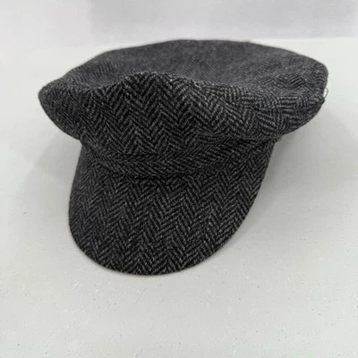 Boné Jaxon Herringbone Newsboy Cabbie cinza preto tamanho pequeno tweed violinistas chapéu - Imagem 1 de 4