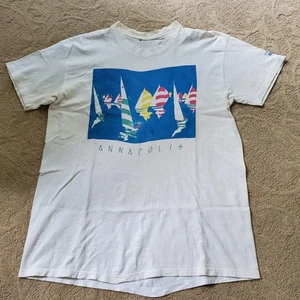 Vintage Annapolis Tee Shirt Large Shows Wear 90's Maryland MD Naptown Sailing - Picture 1 of 15
