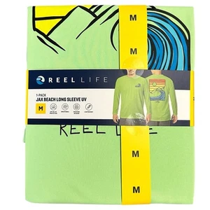 Reel Life Mens Medium UV Sun Fishing Shirt Green Long Sleeve UPF 50 Swim Beach - Picture 1 of 4