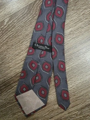 Corbata de seda Christian Dior vintage borgoña cachemira gris acento 3,5"x58" Foto 1 de 4