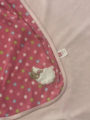 Carters Pink Lamb Dot Blanket Fleece Sheep Receiving Green Blue Circles - Image 1 of 4