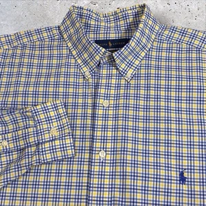 Ralph Lauren Button Shirt Mens XLT Blue Yellow White Plaid Long Sleeve Stretch - Picture 1 of 13