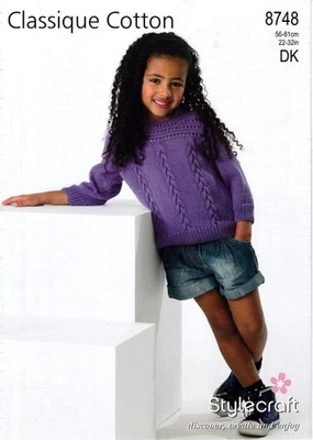 STYLECRAFT New Knitting Pattern 8748 Baby/Girl's Tops 22-32" DK - Image 1 of 2