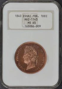 1840 France Essai 1DEC Maz-1143 NGC MS65 - Picture 1 of 4