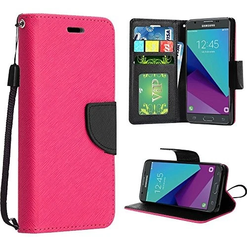 GSA Two-Tone Flip Wallet Case for Samsung Galaxy J3 (2017) - Hot Pink/Black - Image 1 of 1