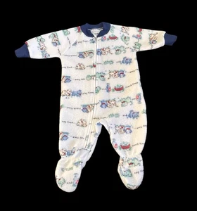 Vintage Carter's Jumpsuit Baby White Puppy Long Sleeve Zip One Pc Boys 0-6 Mos - Picture 1 of 6