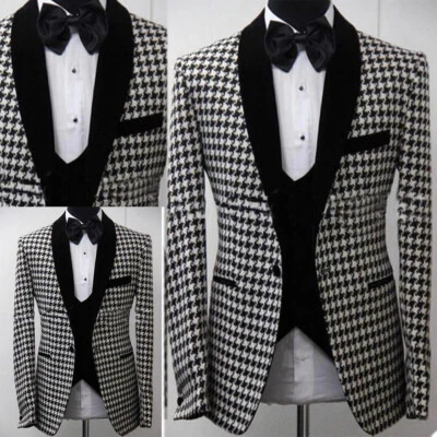 Houndstooth Suits for Men Checkered Jacket Weave Fabric Tailored Casual Clothes  - Image 1 of 4