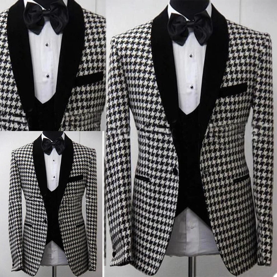 Houndstooth Suits for Men Checkered Jacket Weave Fabric Tailored Casual Clothes  - Image 1 of 4