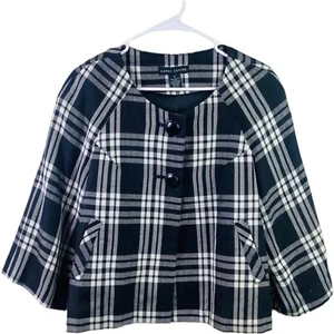 LARRY LEVINE swing blazer SIZE 8 career casual black and white plaid design - Picture 1 of 8