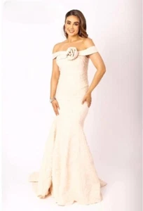 Terani Couture 232M1519 - Floral Accent Off Shoulder Evening Gown Champagn SZ 12 - Picture 1 of 3