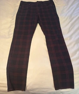 H&M Skinny Fit Plaid Pants Men’s Size 33 Burgundy Black Emo Punk - Picture 1 of 7