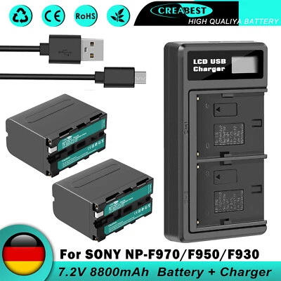 CREABEST 2x 8800mAh NP-F970 NP-F960 NP-F950 NP-F930 AKKU + Ladegerät Für Sony 46E NP-F750