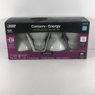 Feit Electric R30 Reflector 65W Replacement Light Bulb 4 Pack Uses 15W New NIB - Image 1 of 4