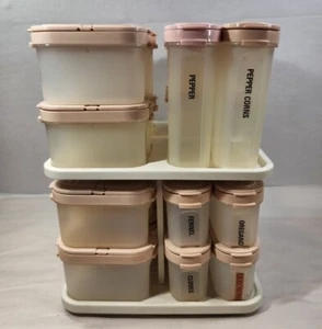 Tupperware 1988 Rotating Spice Rack 22 Small Modular Containers 4 Large & Labels - Picture 1 of 22