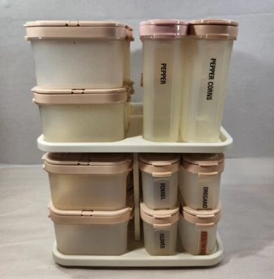 Tupperware 1988 Rotating Spice Rack 22 Small Modular Containers 4 Large & Labels - Image 1 of 4