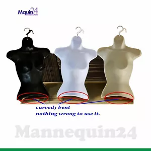 FEMALE MANNEQUIN FORM & HANGER CURVED BOTTOM BODY TORSO WOMEN -FLESH WHITE BLACK - Picture 1 of 11