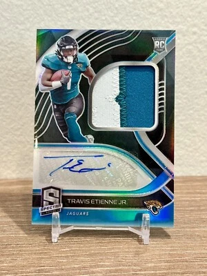 2021 Spectra Travis Etienne Rookie Patch Auto /99 Silver RPA RC Jaguars #208 - Image 1 of 2