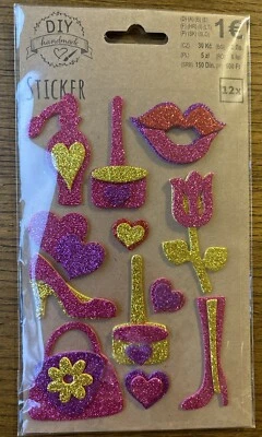 12 Sticker 3D Liebe Romantik Kuss Herz Glitzer Stiefel Blume Hochzeit Handmade - Bild 1 von 3