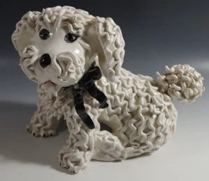 MID CENTURY 1960's SPAGHETTI CERAMIC DOG FIGURINE OR LAMP BASE PAULS ITALY RIBON - Picture 1 of 7