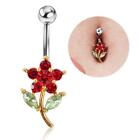 Flower CZ Round Gem Surgical Steel Navel Bar Ring Belly Bars Button Crystal