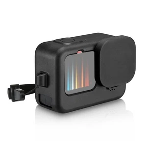 PULUZ pour GoPro HERO12 11 10 9 Étui de protection en silicone noir avec sangle et objectif - Photo 1 sur 8
