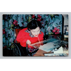 Vintage Postcard Mouth Artist Nyla Thompson Painting From Wheelchair unposted - Picture 1 of 2
