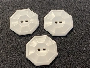 3 Vintage Gloss White Plastic Octagon Buttons 1" Sewing - Picture 1 of 5
