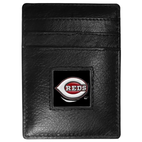 Cincinnati Reds MLB Fine Grain Leather Cardholder Money Clip Wallet, Boxed Cover