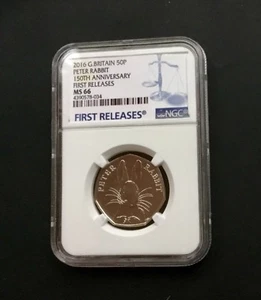 2016 GREAT BRITAIN 50P NGC MS66 150TH PETER RABBIT ANN FIRST RELEASES - Picture 1 of 2
