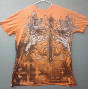 Archaic Affliction Men's 2XL T-Shirt Faith & Honor Gothic MMA Cross Orange Black - Bild 1 von 10