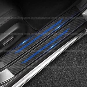 4Pcs Carbon Fiber Leather Car Door Sill Cover Protector Sticker Accessories Blue - Picture 1 of 5