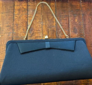 Vintage 50er Jahre schwarz Cocktail Abend Handtasche Clutch Kette Griff Stoff 11x5 - Bild 1 von 8