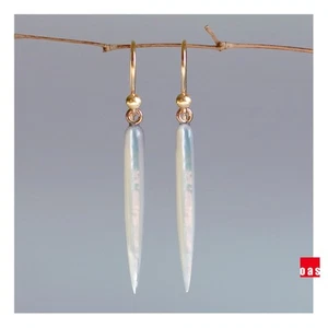 NUEVO. Pendientes de gancho y palanca trasera de oro puro de 14 K MOP ""arroz"" blanco - Imagen 1 de 12