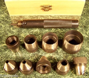 10pc HOLLOW PUNCH SET w/ WOOD BOX leather rubber Jumbo big hole 32mm 1-1/4"  - Picture 1 of 1
