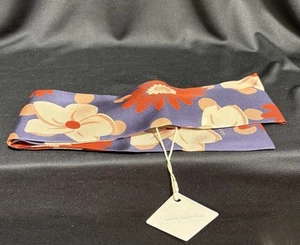 Lost Pattern Miss Daisy Floral Skinny Silk Scarf Navy Blue and Rust Color (M) - Picture 1 of 9