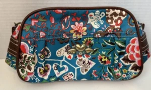 OILILY Beauty Cosmetic Bag Travel Floral Blue Metal Gold Heart Turquoise - Picture 1 of 10