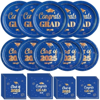 200 PIEZAS Platos y Servilletas de Graduación Azul 2025 Decoraciones de Graduación Azul Pa... Foto 1 de 4
