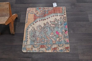 Alfombra Felpudo Turco Oushak 2x2 BEIGE Anatolia Hecha a Mano De Colección Pequeña Alfombra Kilim - Imagen 1 de 8
