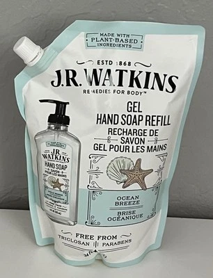 J.R. WATKINS Gel Sabonete para Mãos Bolsa Refil Baseada em Plantas Brisa Oceânica 34 Oz/1 Litro - Imagem 1 de 3