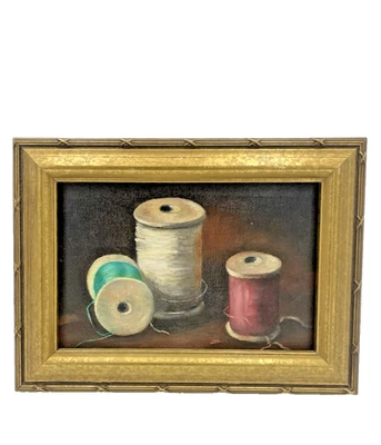 Carretes de hilo de pintura al óleo de bodegón de colección 4 x 6" marco con respaldo de caballete Foto 1 de 4