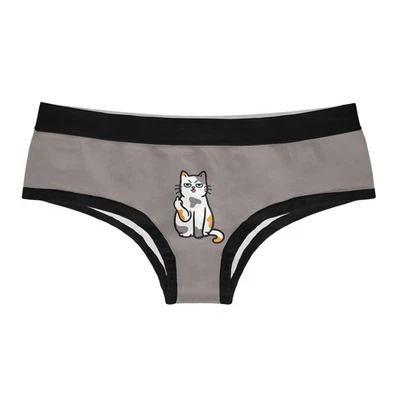 Cat Middle Finger Womens Panties Funny Graphic Bikini Brief Underwear for Ladies - Image 1 of 4