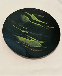 Studio Art Enamel Over Copper Plate Northern Lights Green Blue Swirl Emkiim 10" - Picture 1 of 14