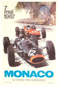 MONACO GRAND PRIX 1967 MICHAEL TURNER VINTAGE FRENCH AUTOMOBILE RACING POSTER - Picture 1 of 6