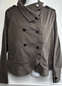 ARMANI COLLEZIONI Jacket Womens 8 Casual Logo Buttons Short Scalloped Hem Brown - Picture 1 of 13