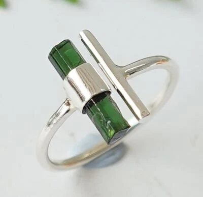 Natural Raw Green Tourmaline Ring 925 Sterling Silver  Ring, Best Valentine Gift - Image 1 of 4