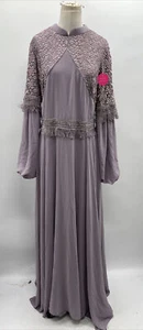 M Wedding Tesettur Abiye Lila Long Sleeve Mandarin Collar Purple Dress Size 46 - Picture 1 of 14