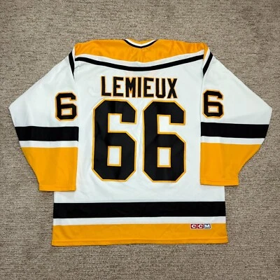 Vintage Mario Lemieux Pittsburgh Penguins CCM Hockey Jersey NHL White Large Robo - Image 1 of 4