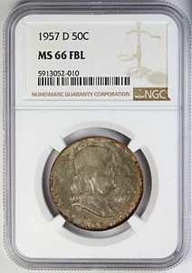 1957-D NGC MS 66 FBL United States Franklin Head Half Dollar - Full Bell Lines - Picture 1 of 2