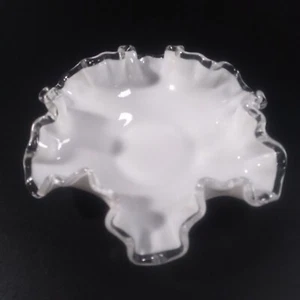 Vintage FENTON Silver Crest White Glass Bowl Double Crimped Edge Candy Dish - Picture 1 of 7
